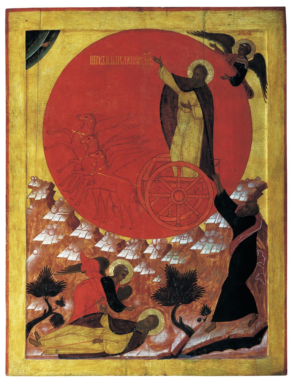 Profeten Elia og den brennende vognen, ca. 1570 (tempera på panel) av Russian School