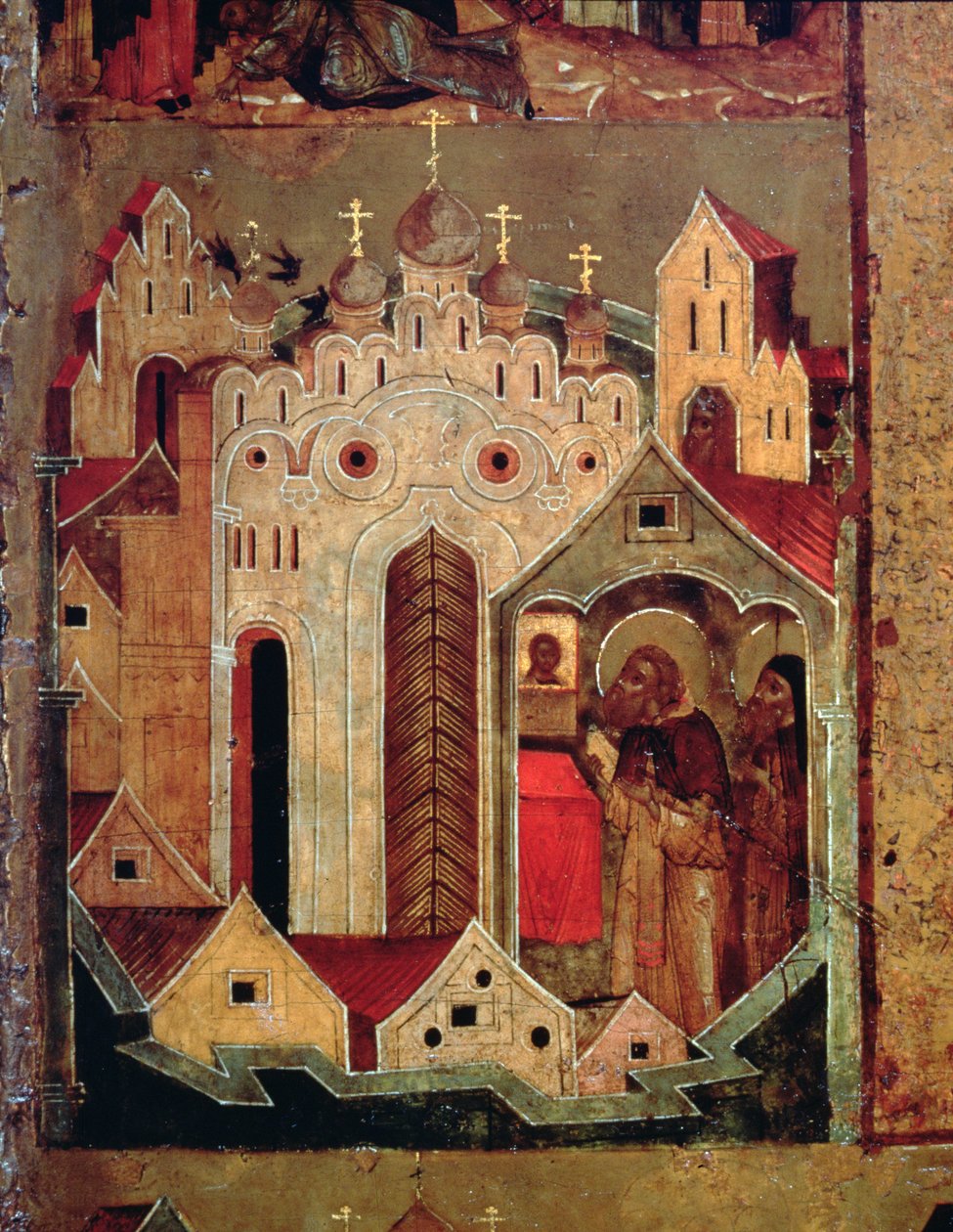 The Vision of St. Sergius of Radonesh, 1640-tallet (tempera på panel) (detalj av 140825) av Russian School