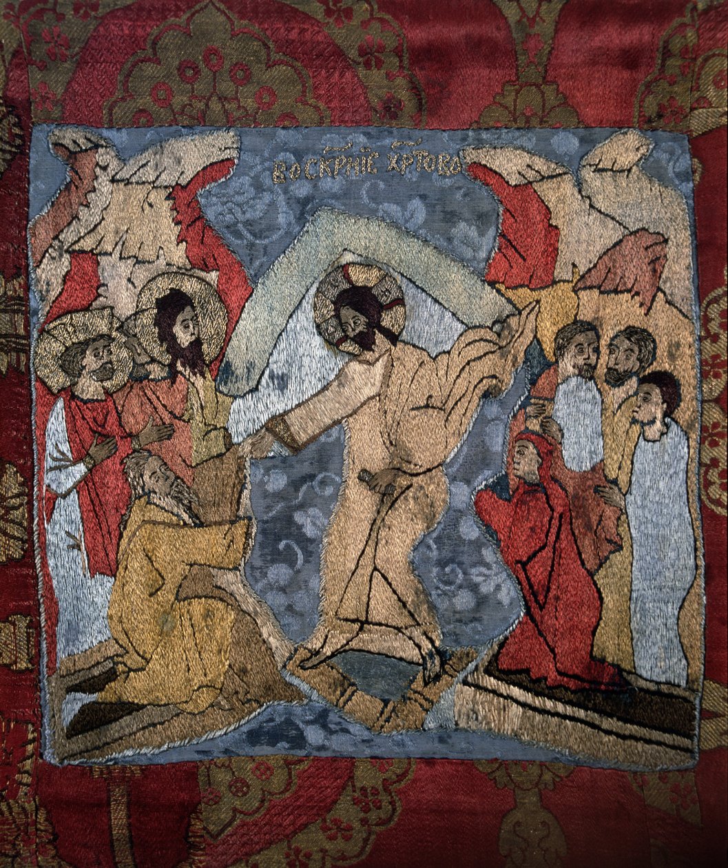 Nedstigningen til helvete Detalj av et likklede, 1400-tallet av Russian Master