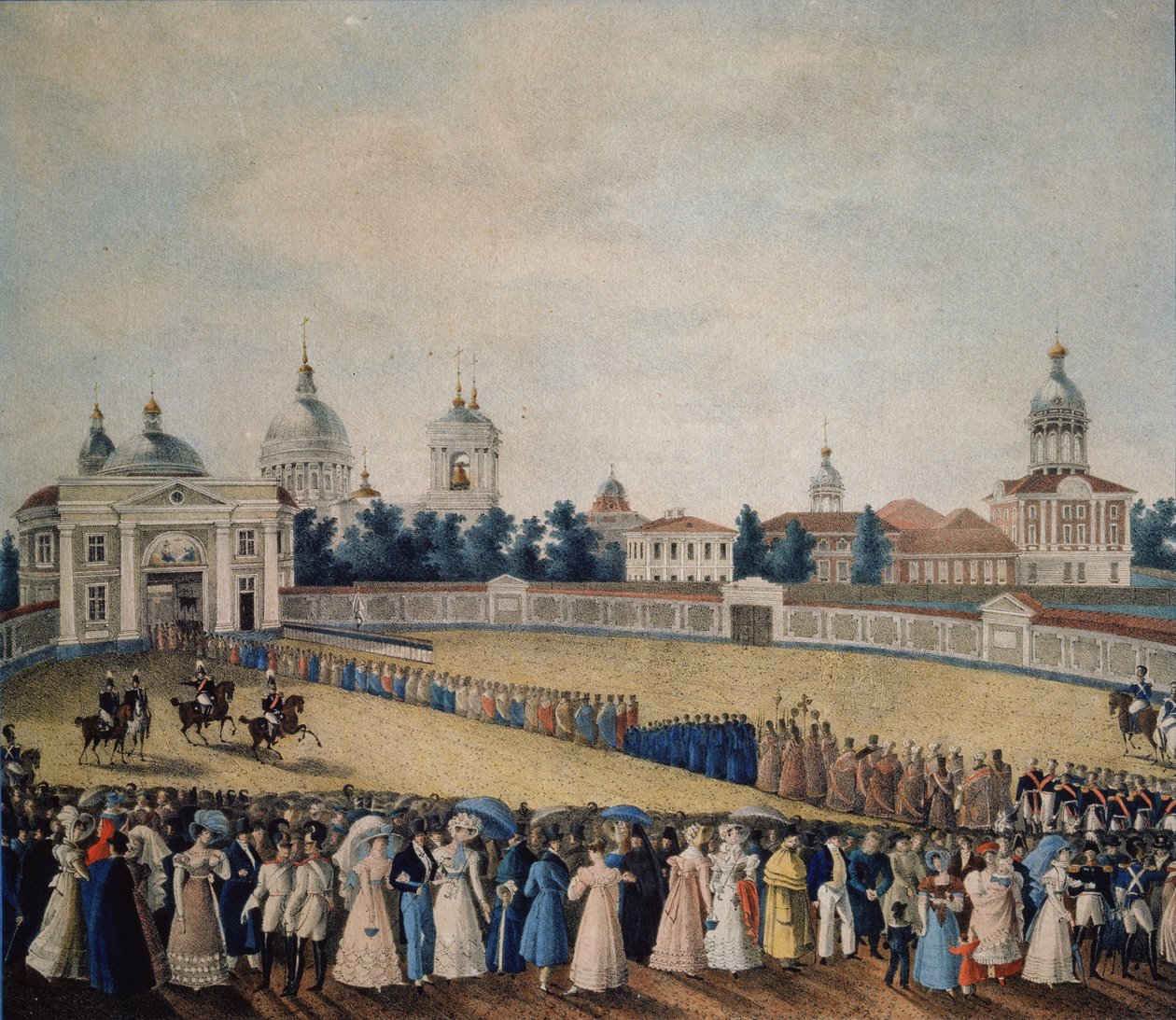 Besøk av tsar Alexander I i Alexander Nevsky-klosteret, 1821 av Russian Master