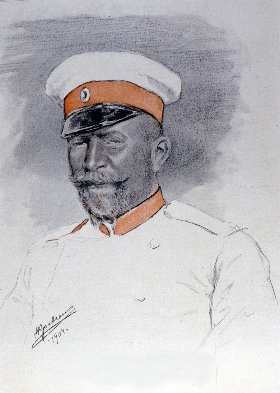 General Anatoli Stoessel, kommandør for Port Arthur-plassen, Pastel av Kraftshenko av Russian School