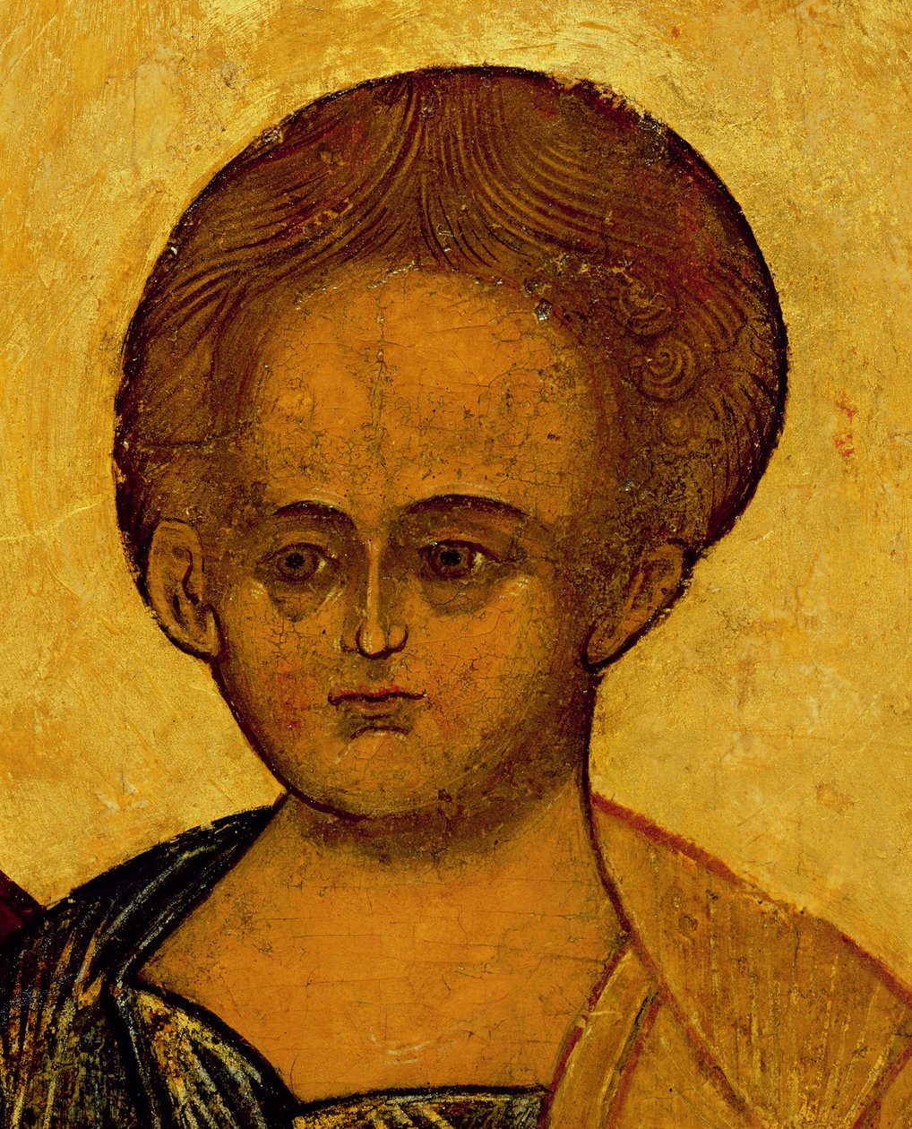 Ikon som viser Kristi hode, ca. 1550 (tempera og bladgull på panel) (detalj av 314500) av Russian School