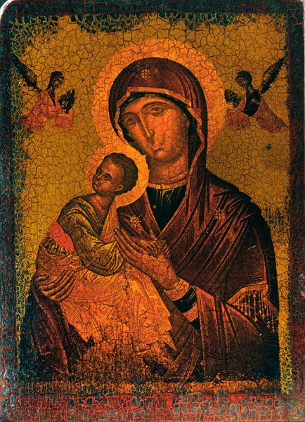 Madonna og barn (olje på trepanel) av Russian School