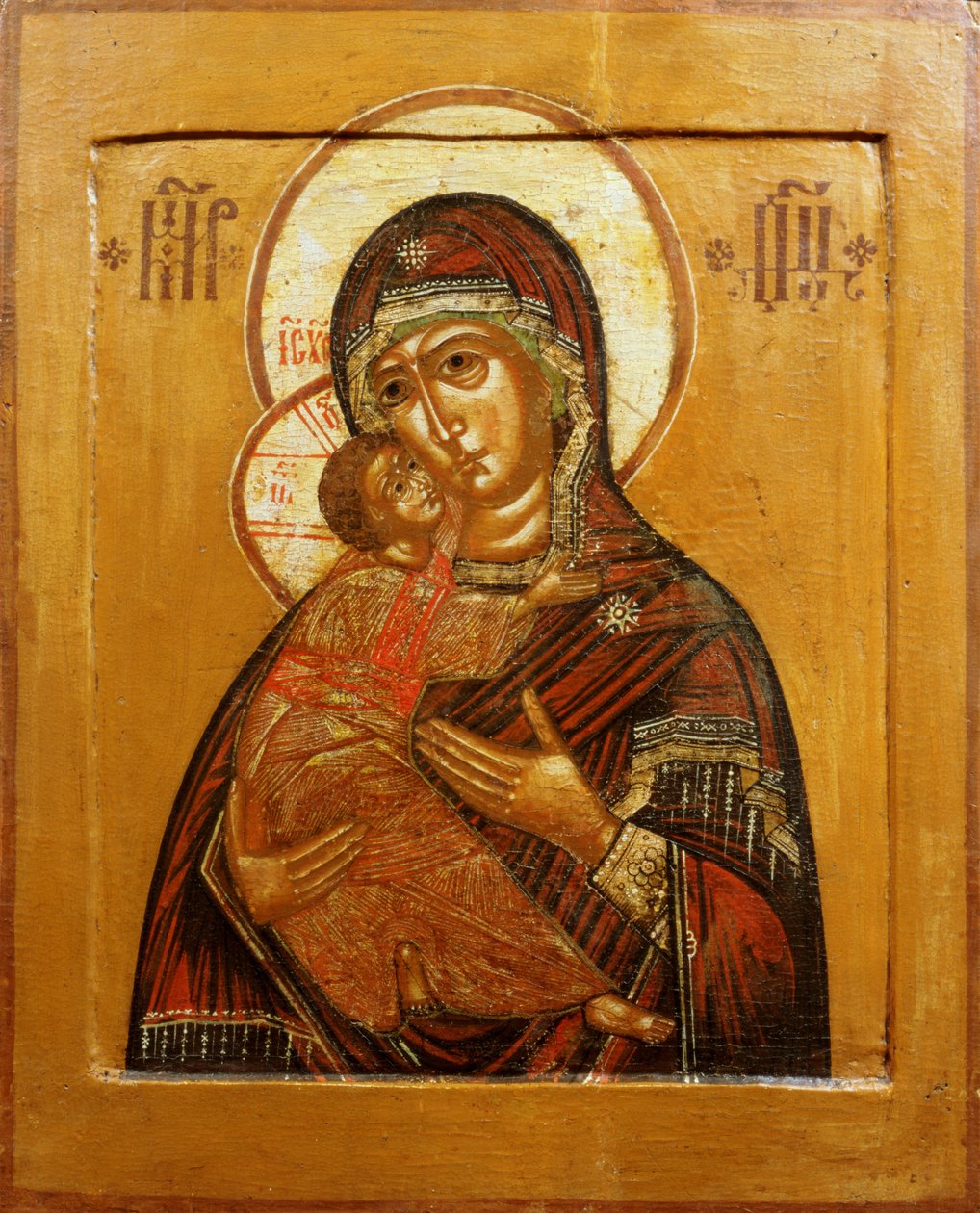 Mother of God of Vladimir, ikon fra Nordvest-Russland, sent på 1600-tallet (tempera på panel) av Russian School