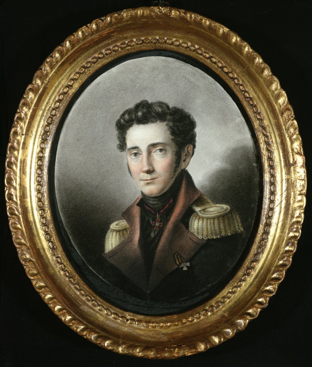 Portrett av en russisk offiser, 1818 (wc på papir) av Russian School