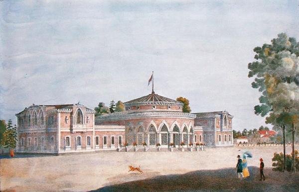 Jernbanestasjon og fransk restaurant i Catherine Park, 1824 av Russian School