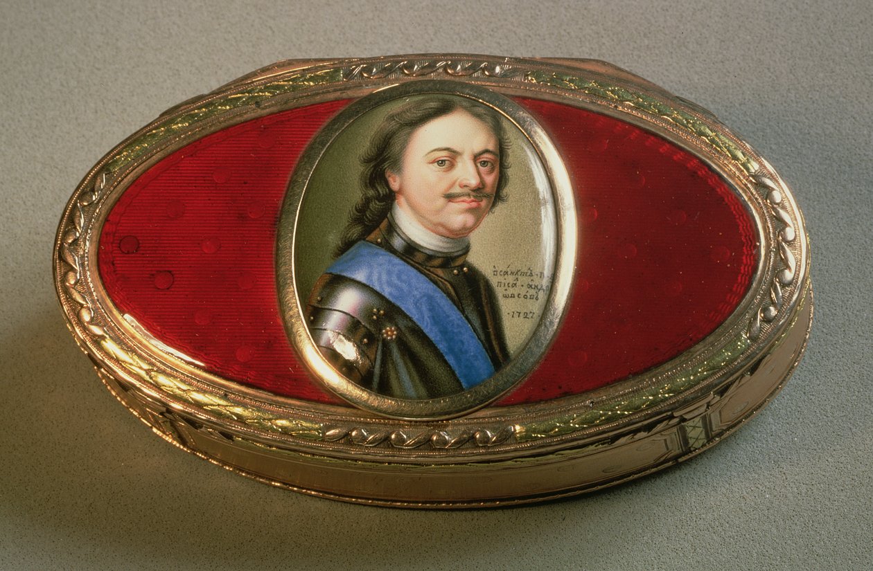 Snusboks med portrettminiatyr av Peter den store, 1727 (gull) av Russian School