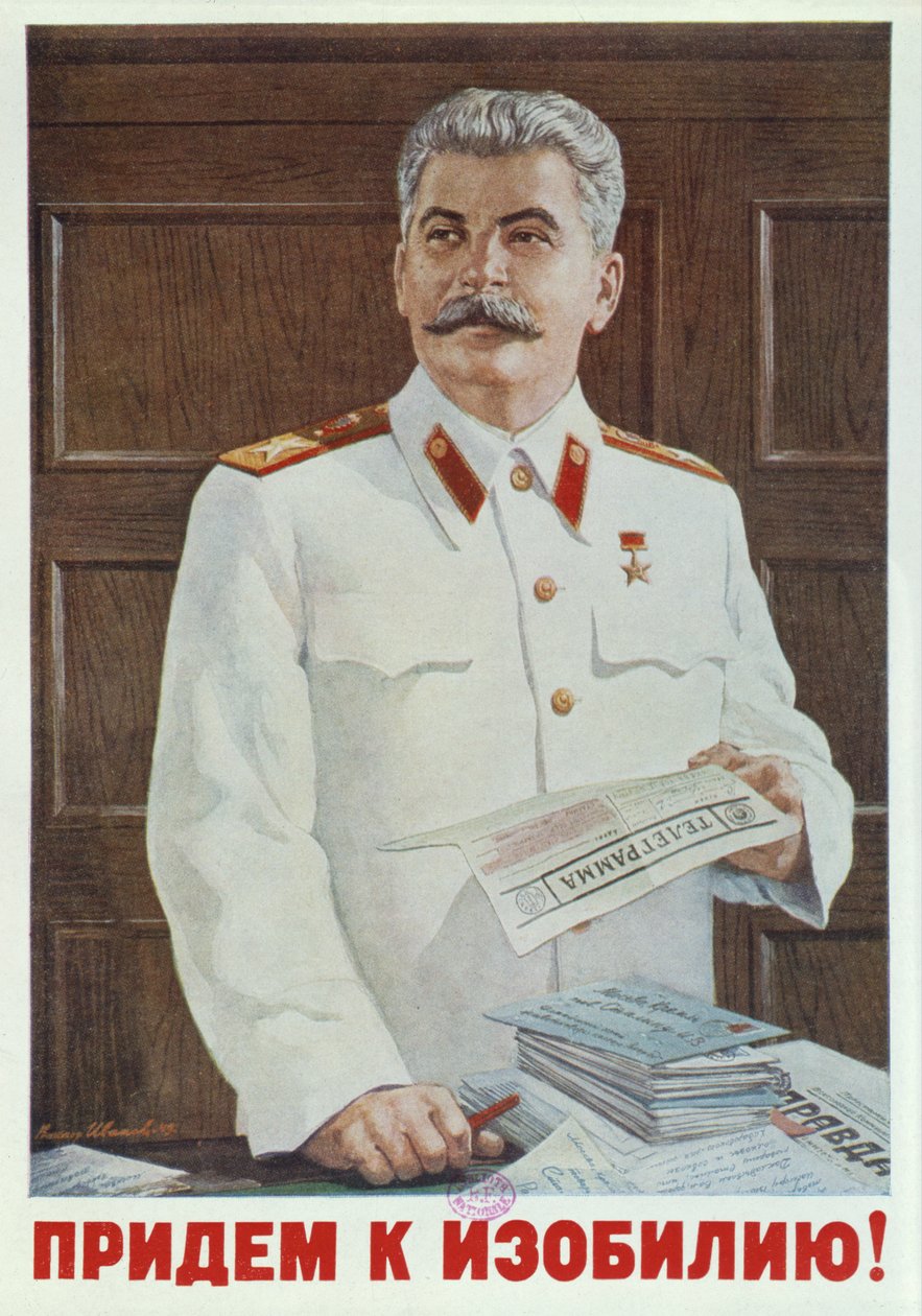 Sovjetisk plakat av Stalin som leser et telegram, 1949 av Russian School
