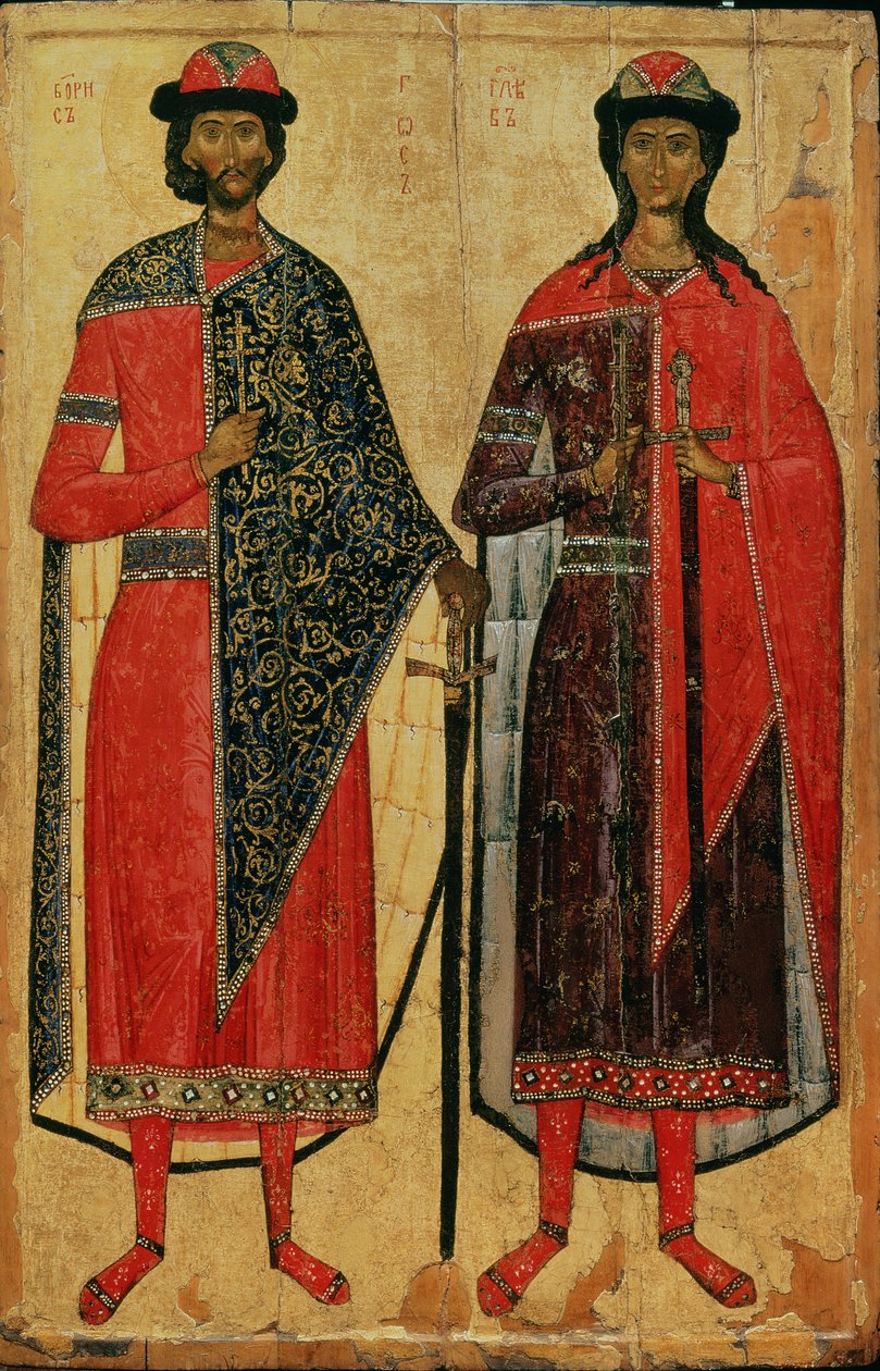 St. Boris og St. Gleb, russisk ikon, Moskva-skolen, 1300-tallet (tempera på panel) av Russian School