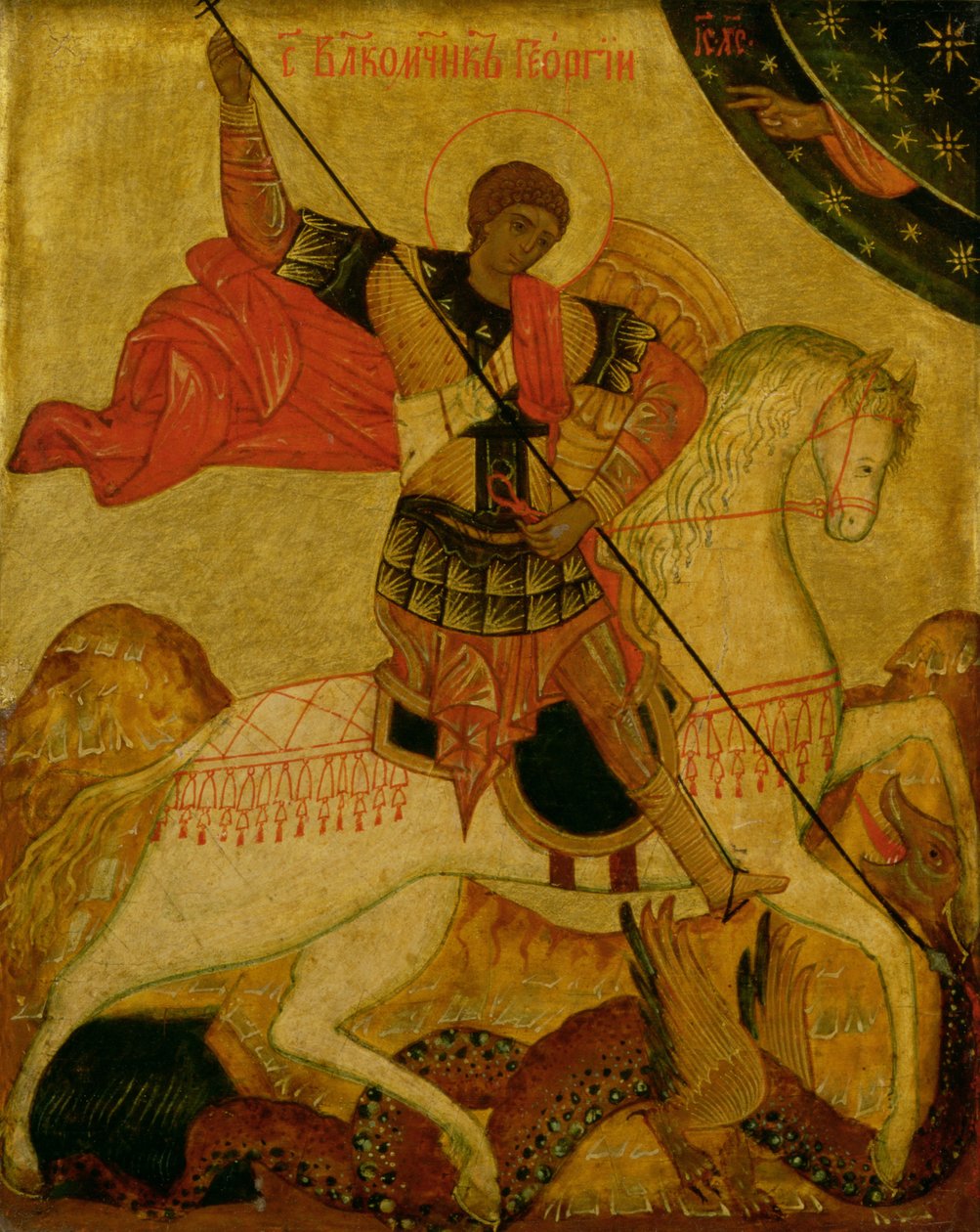 St. George dreper dragen (tempera på panel) av Russian School