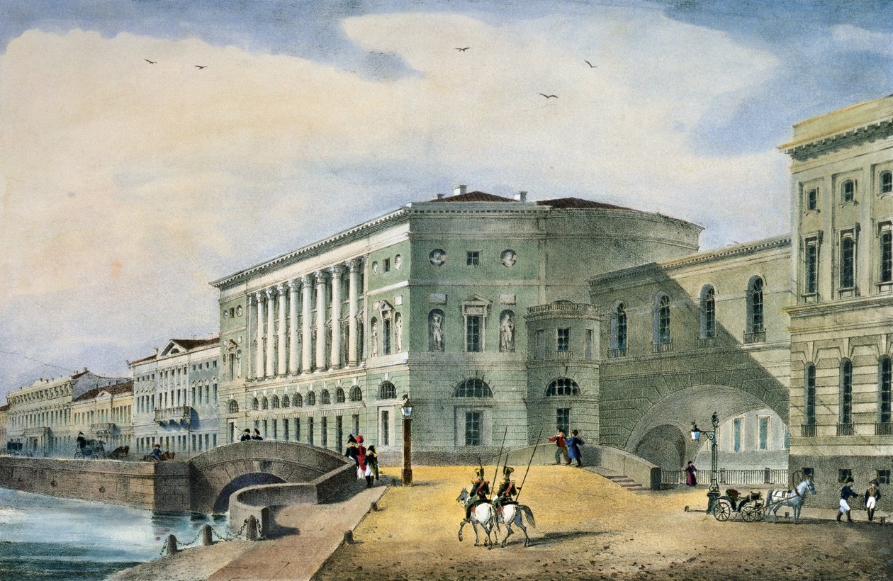 Hermitage Theatre sett fra Vassily Island, 1822 av Russian School