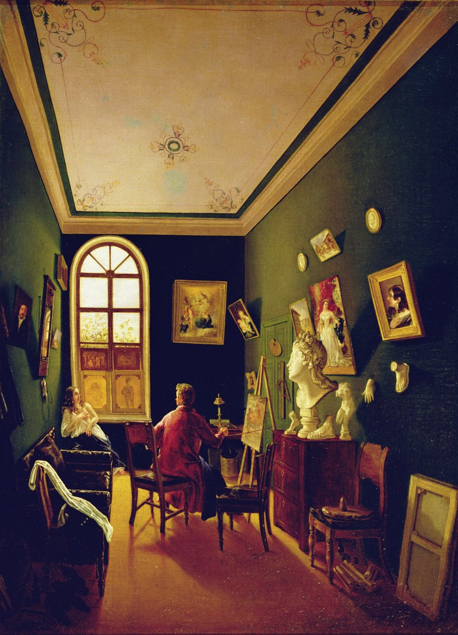 Malerens studio, 1843 av Russian School