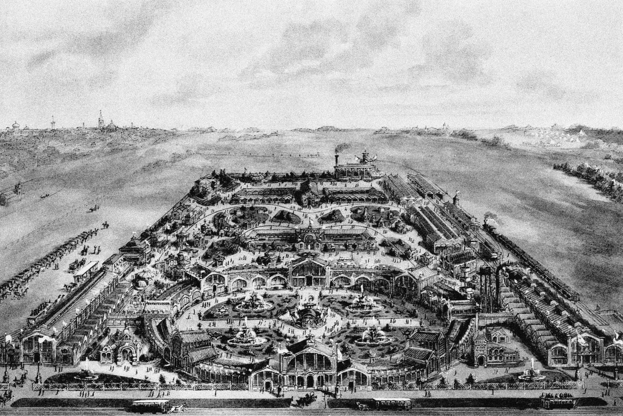 Utsikt over den all-russiske utstillingen fra 1882, Khodynka, Moskva, Russland av Russian School