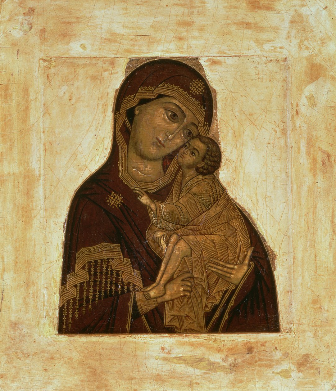 Virgin of the Don omfavner velsignelsen Kristusbarnet, russisk ikon, 1600-tallet (panel) av Russian School