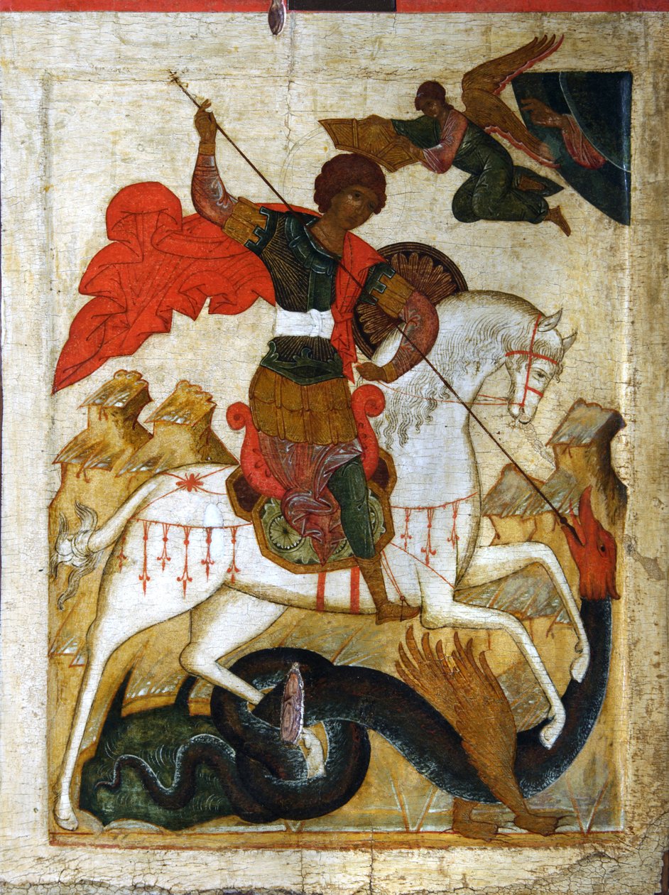 Saint George and the Dragon, tidlig på 1500-tallet. av Russian icon.