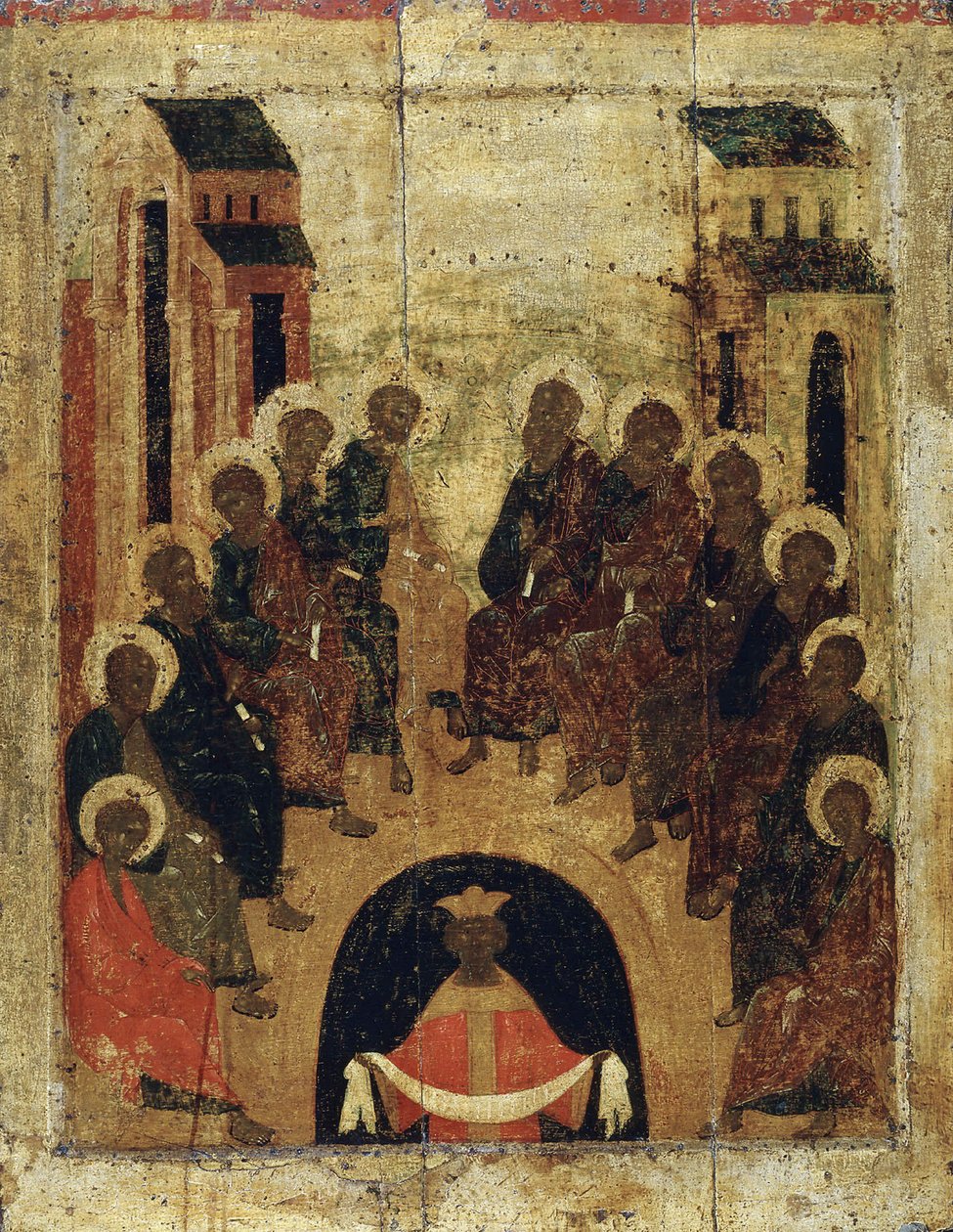 Den hellige ånds nedstigning på apostlene, c1410. av Russian icon.