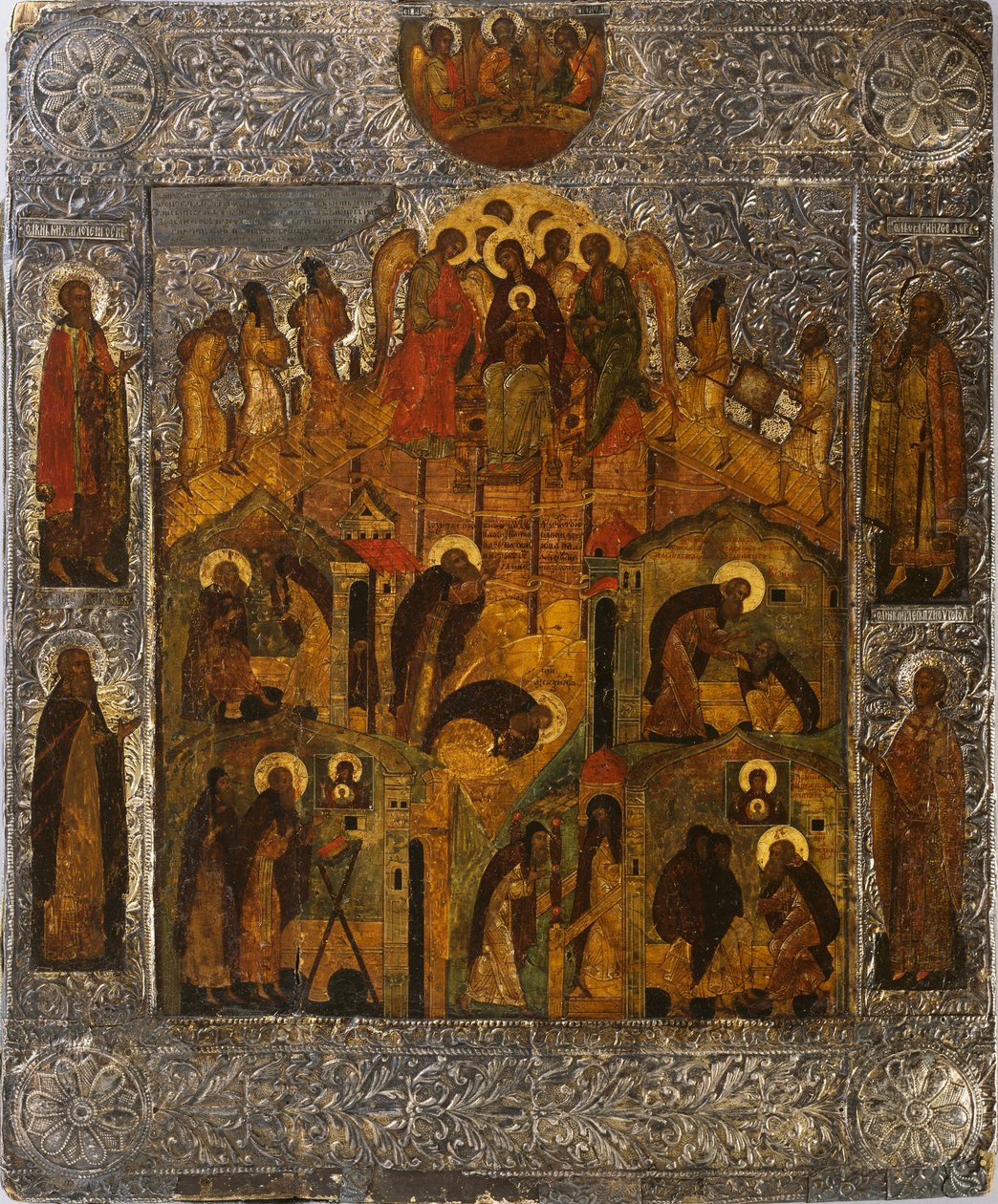 Åpenbaringen av Jomfru Maria til den hellige Alexander Svirsky, 1600-tallet. av Russian icon.