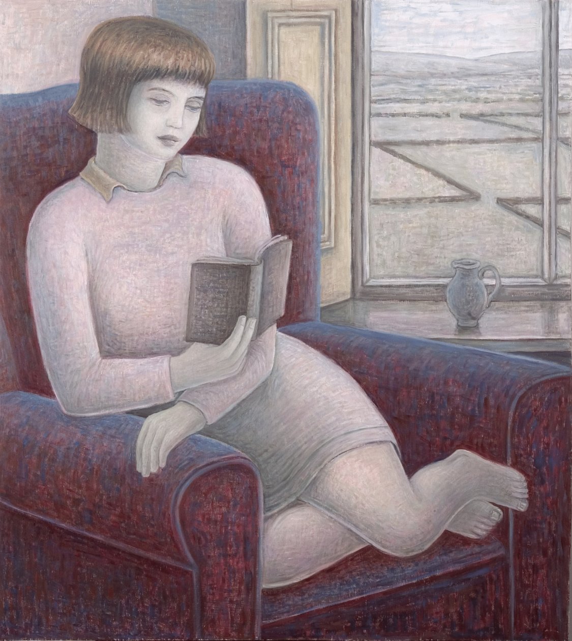 Jente som leser i lenestol, 2009 av Ruth Addinall