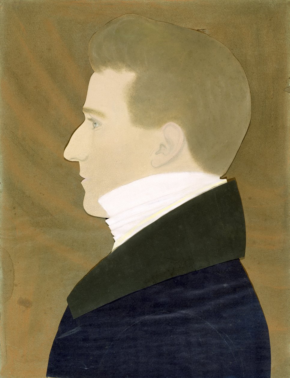 Portrett av Joseph Addison Denny (pastell, kull og farget papirkollasje på blått vevd papir) av Ruth Henshaw Bascom