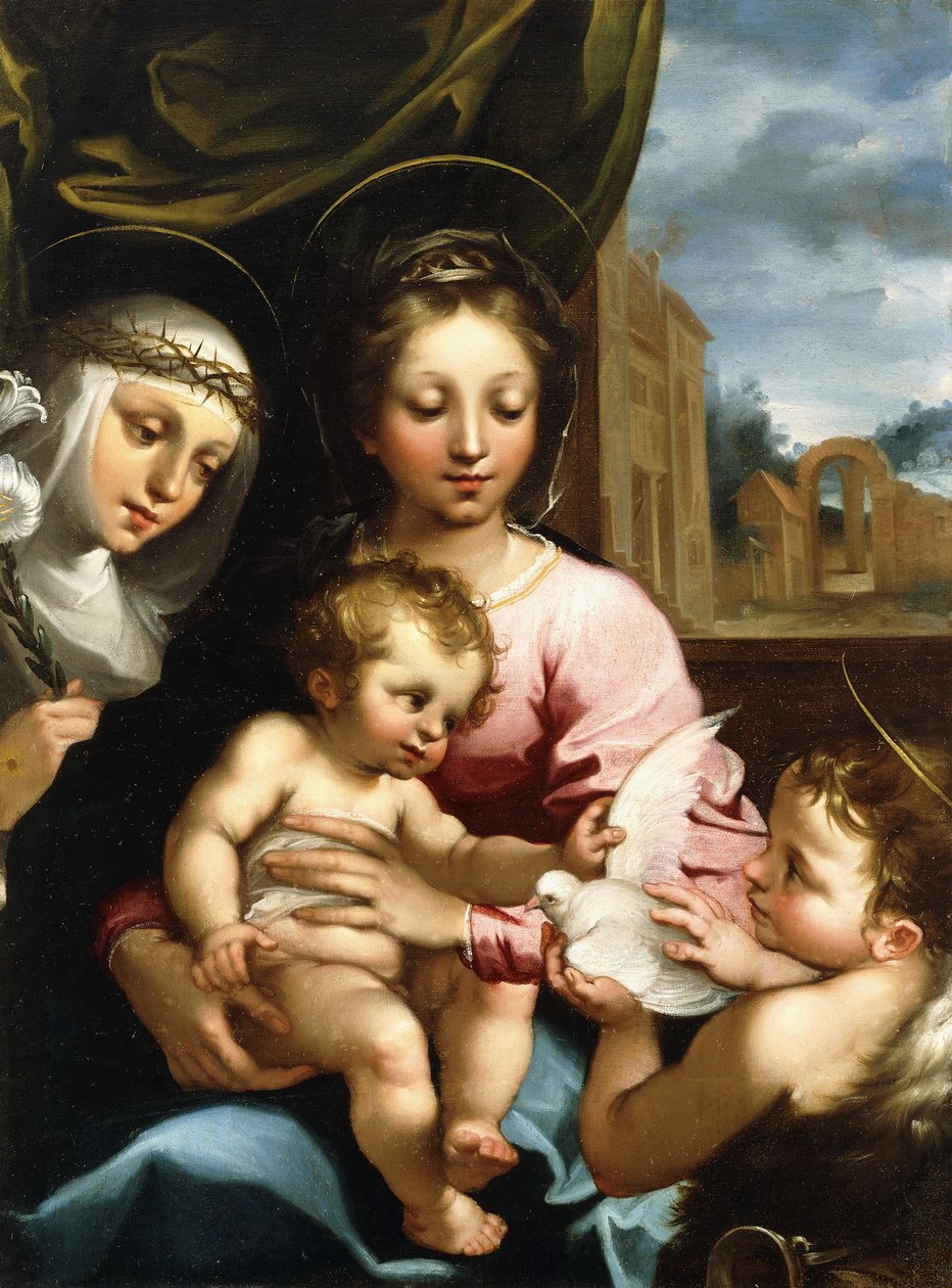 Madonnaen og barnet med spedbarnet Døperen Johannes og den hellige Katarina av Siena, ca. 1597-1612 av Rutilio Manetti