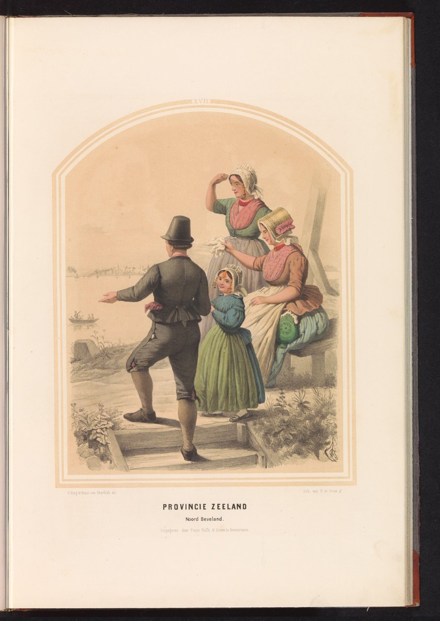 Tradisjonell drakt av Noord-Beveland i Zeeland, 1857 Provinsen Zeeland. Noord Beveland / XVII (tittel på objekt) av Ruurt de Vries