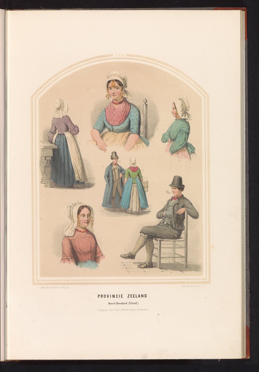 Tradisjonelle kostymer fra Noord-Beveland i Zeeland, 1857-provinsen Zeeland. Noord Beveland (øya) / XVIII (tittel på objekt) av Ruurt de Vries