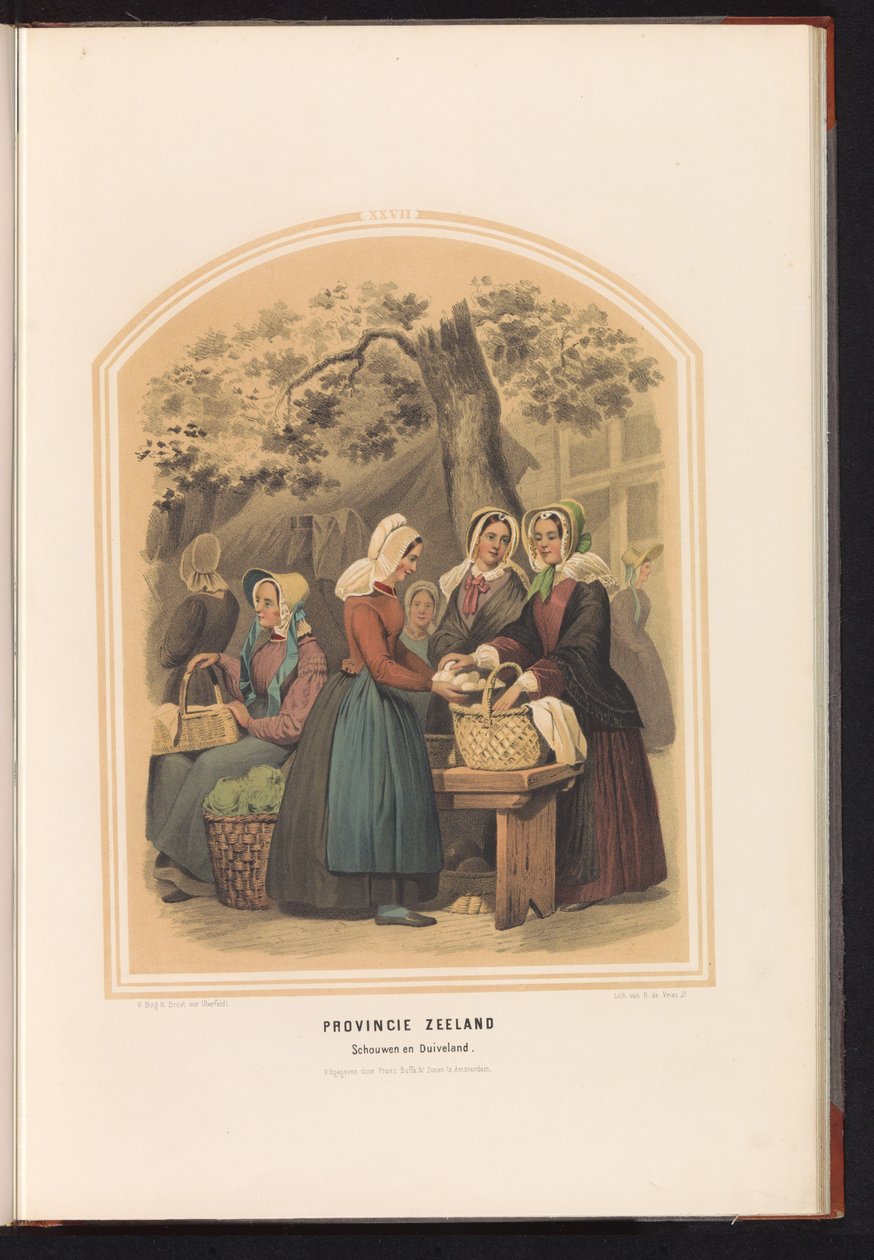 Tradisjonell drakt av Schouwen og Duiveland i Zeeland, 1857 Provinsen Zeeland. Schouwen en Duiveland / XXVII (tittel på objekt) av Ruurt de Vries