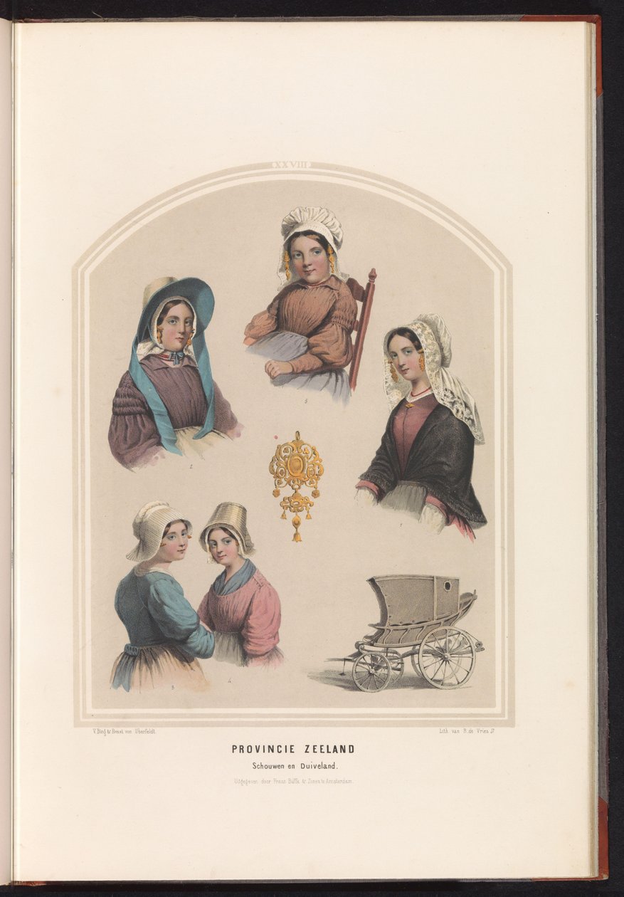 Tradisjonell drakt av Schouwen og Duiveland i Zeeland, 1857 Provinsen Zeeland. Schouwen en Duiveland / XXVIII (tittel på objekt) av Ruurt de Vries