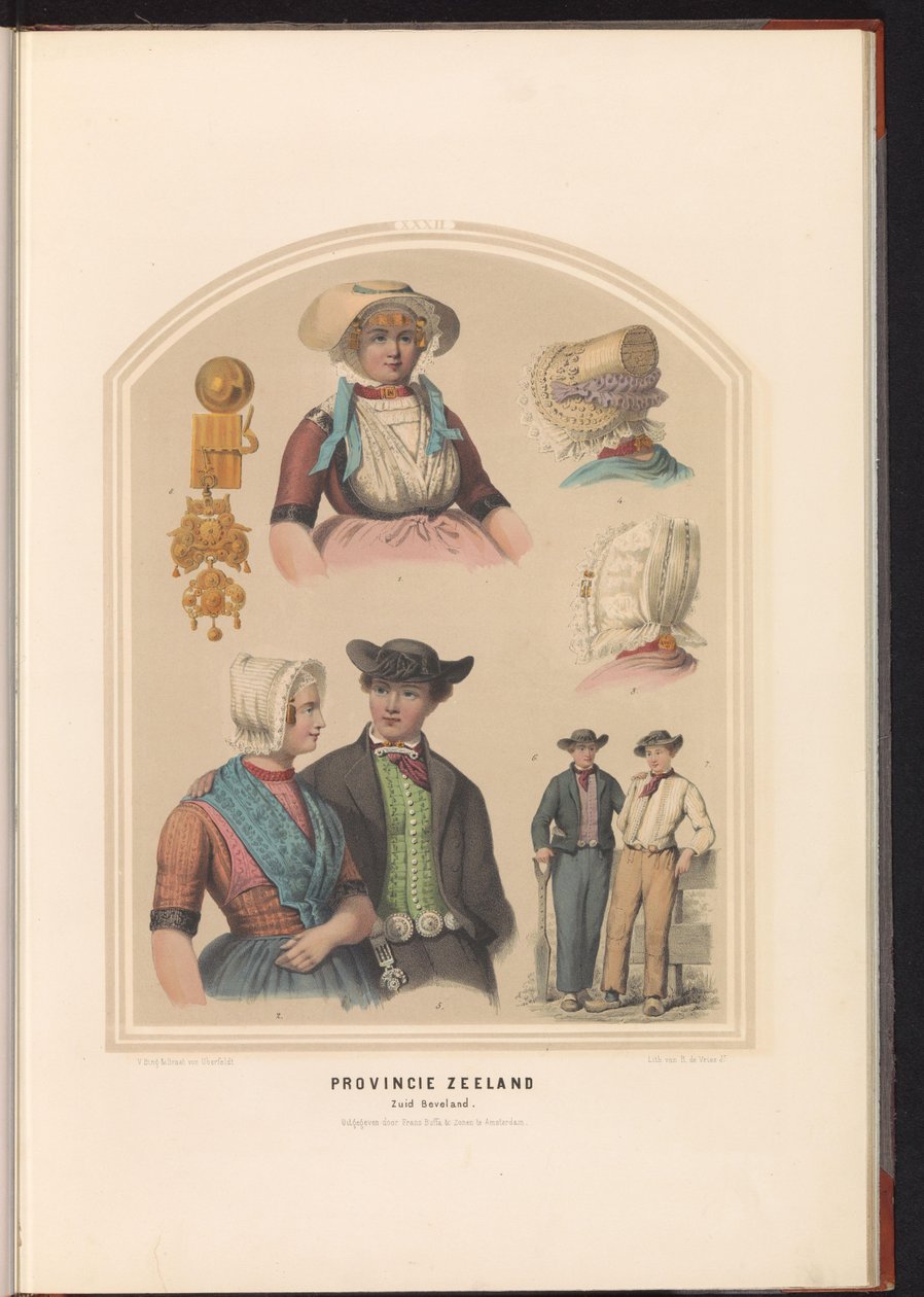 Tradisjonell drakt av øya Zuid-Beveland i Zeeland, 1857 Provinsen Zeeland. South Beveland / XXXII (tittel på objekt) av Ruurt de Vries