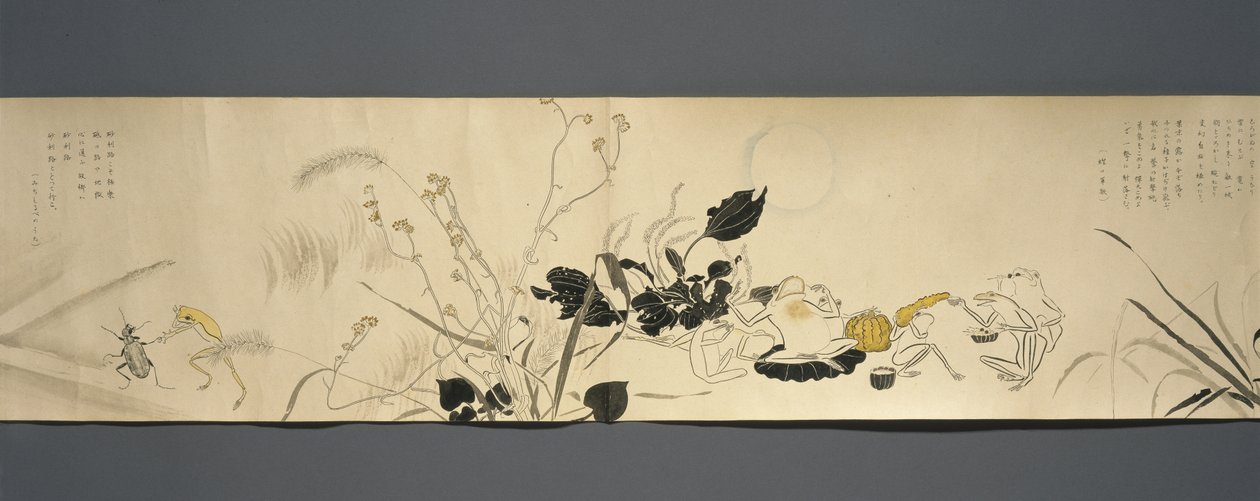 Wildlife Friends (Yasei no Tomo), Taisho-perioden, Taisho 7. år, ca. 1918 (blekk og wc på vevd papir dekorert med glimmer) av Ryoka Kawakami
