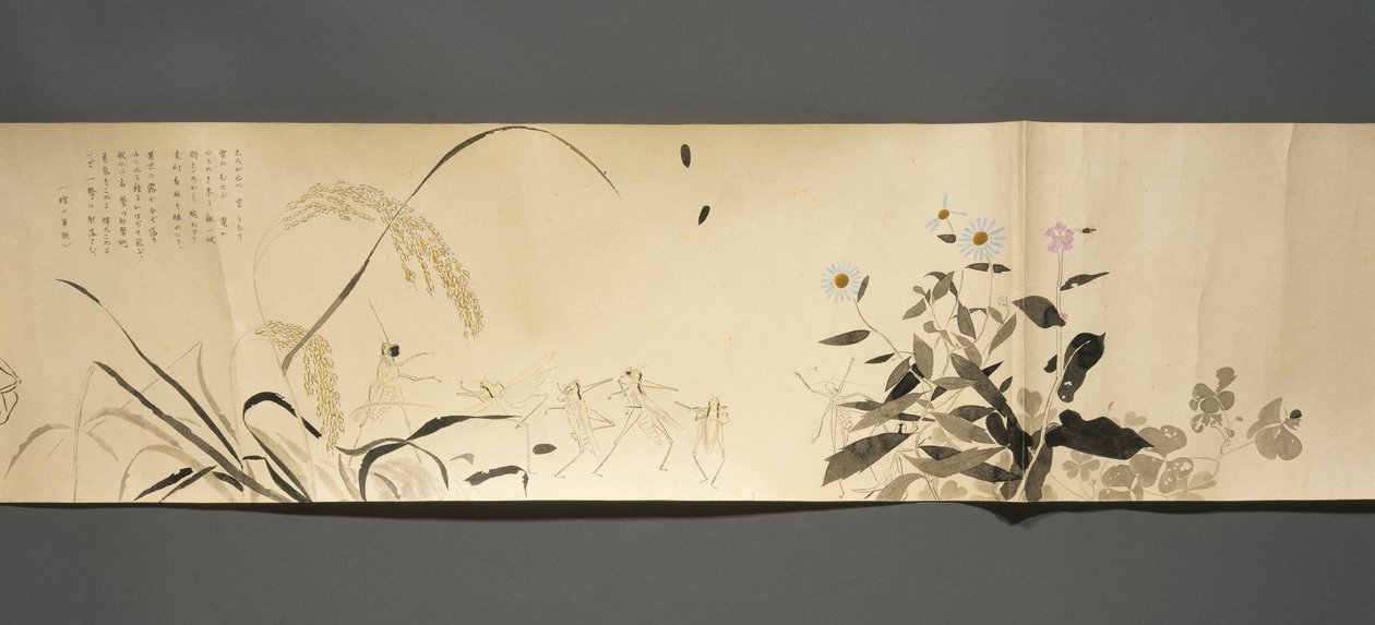 Wildlife Friends (Yasei no Tomo), Taisho-perioden, Taisho 7. år, ca. 1918 (blekk og wc på vevd papir dekorert med glimmer) av Ryoka Kawakami