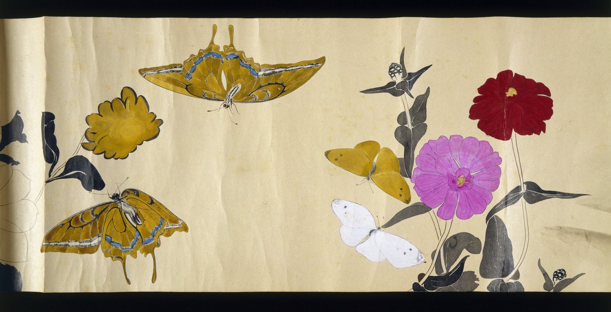 Wildlife Friends (Yasei no Tomo), Taisho-perioden, Taisho 7. år, ca. 1918 (blekk og wc på vevd papir dekorert med glimmer) av Ryoka Kawakami