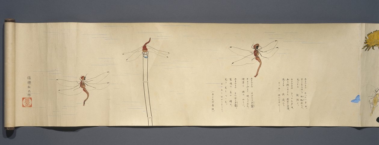 Wildlife Friends (Yasei no Tomo), Taisho-perioden, Taisho 7. år, ca. 1918 (blekk og wc på vevd papir dekorert med glimmer) av Ryoka Kawakami