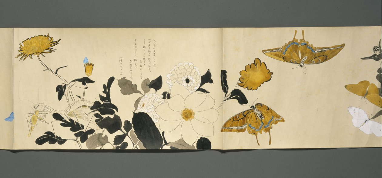 Wildlife Friends (Yasei no Tomo), Taisho-perioden, Taisho 7. år, ca. 1918 (blekk og wc på vevd papir dekorert med glimmer) av Ryoka Kawakami