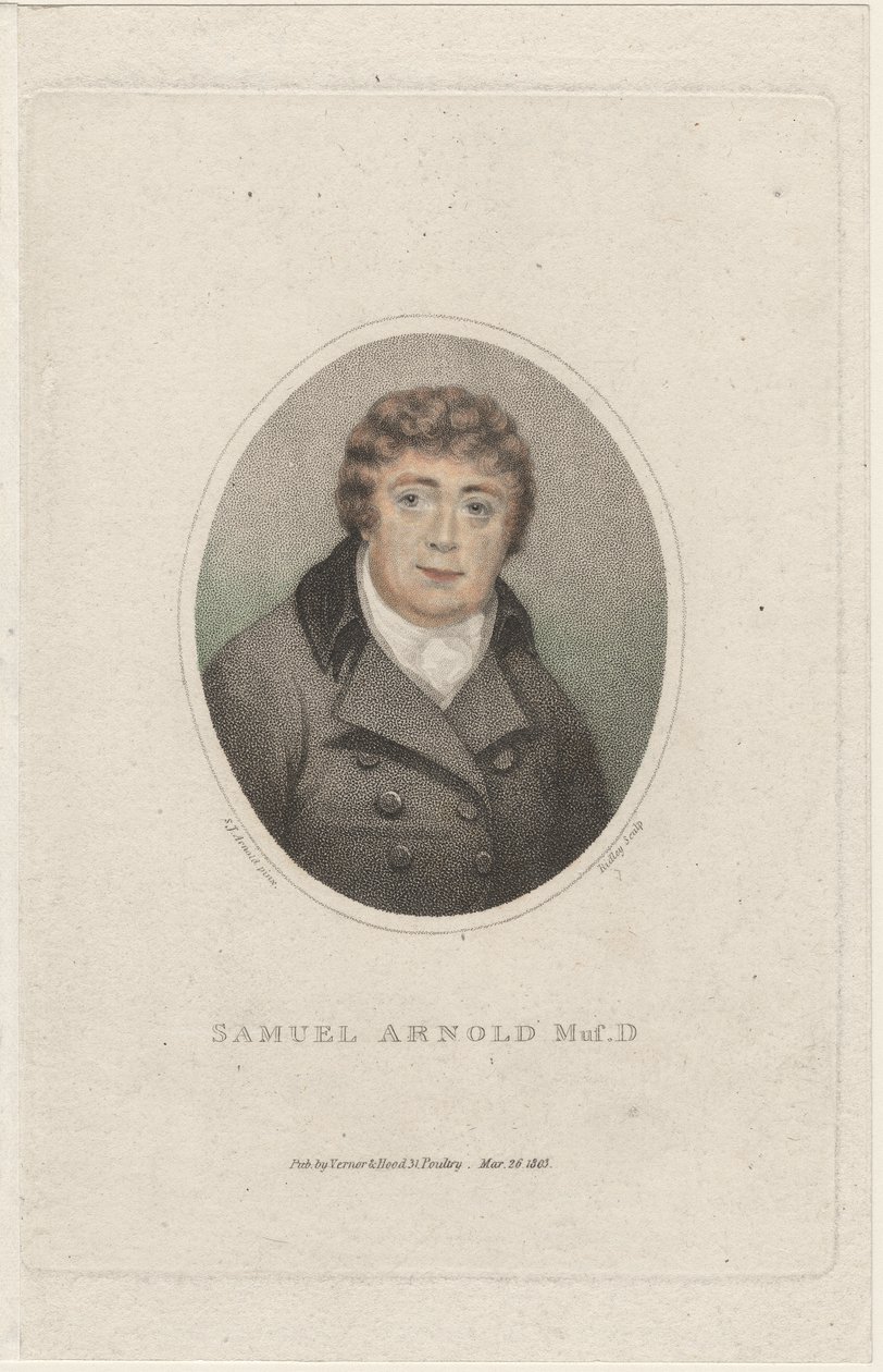 Samuel Arnold, gravert av William Ridley (1764-1838), 1803 (farget stiplegravering) av S. J. Arnold