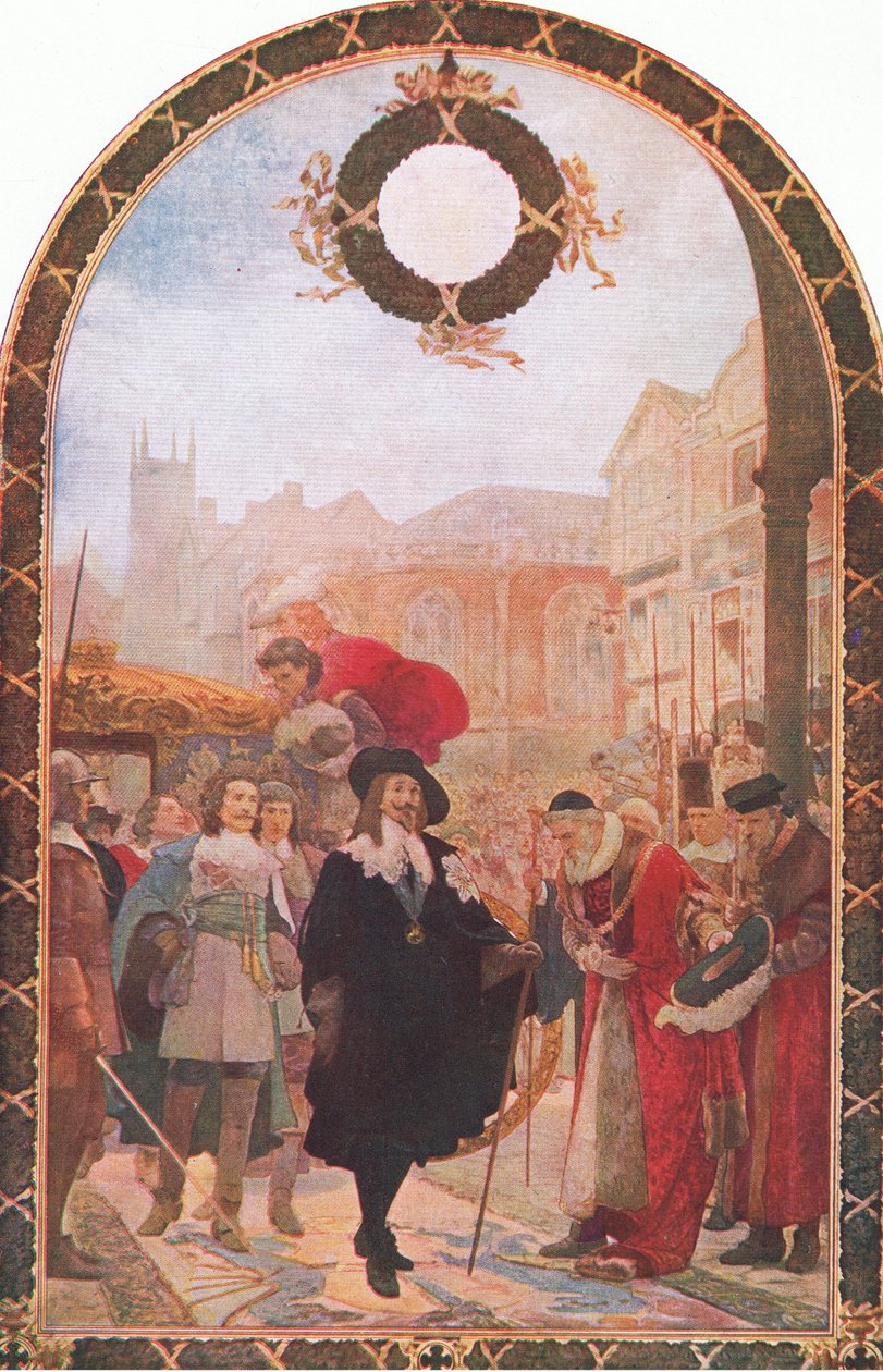 Charles I krever de fem medlemmene ved Guildhall 1641, illustrasjon fra The History of the British People utgitt av Waverley, ca. 1940 av S. J. Soloman