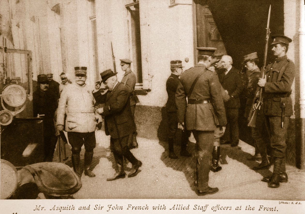 Mr. Asquith og Sir John French med allierte stabsoffiserer ved fronten, 1914-19 av S. d A. Photography