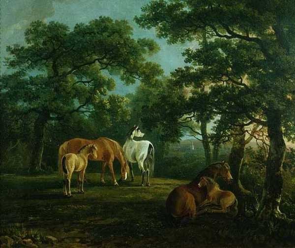 Hester i et landskap (olje på lerret) av S. and Barrett G. Gilpin