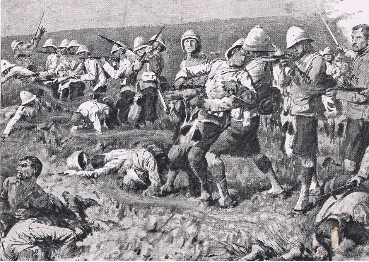 Majuba Hill, 27. februar 1881 (1. Boer War), illustrasjon fra britiske slag på land og hav, 1915 av S. Begg
