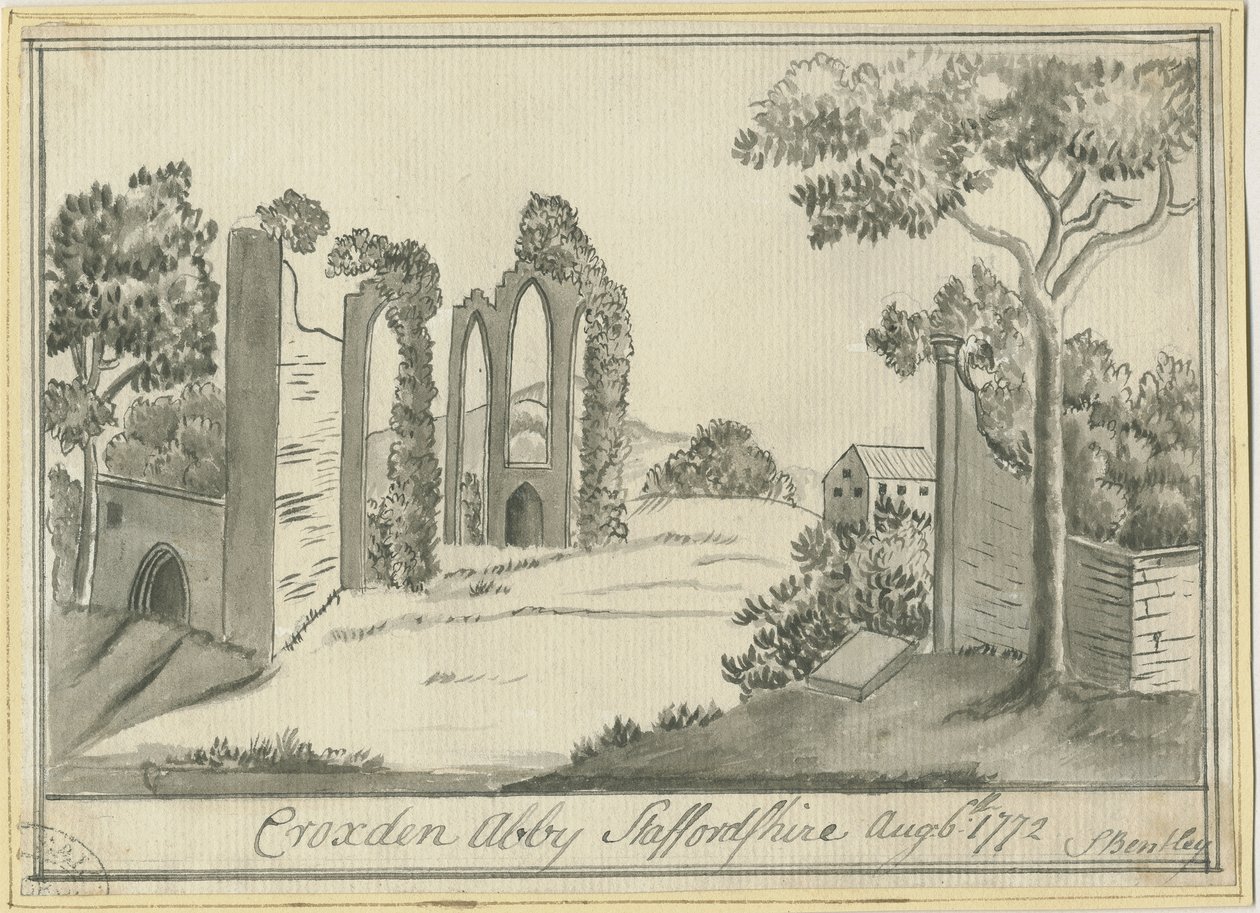 Croxden Abbey: sepia-tegning, 6. august 1772 (tegning) av S Bentley