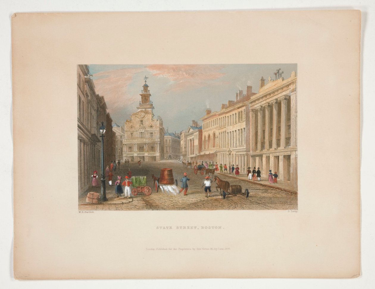 State Street, Boston, illustrasjon for Nathaniel Parker Willis av S. Lacey