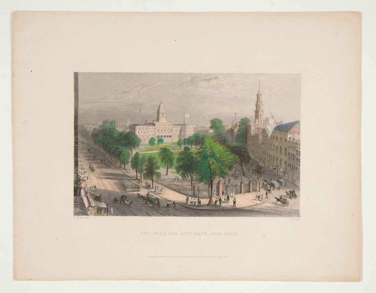 The Park and City Hall, New York, illustration for Nathaniel Parker Willis   1349627   no       norwegian Successfully Translated  Original: Dancers and Performers Page from a Sketchbook, c. 1911. Translat: Dancers and Performers Page from a Sketchbook, c. av S. Lacey