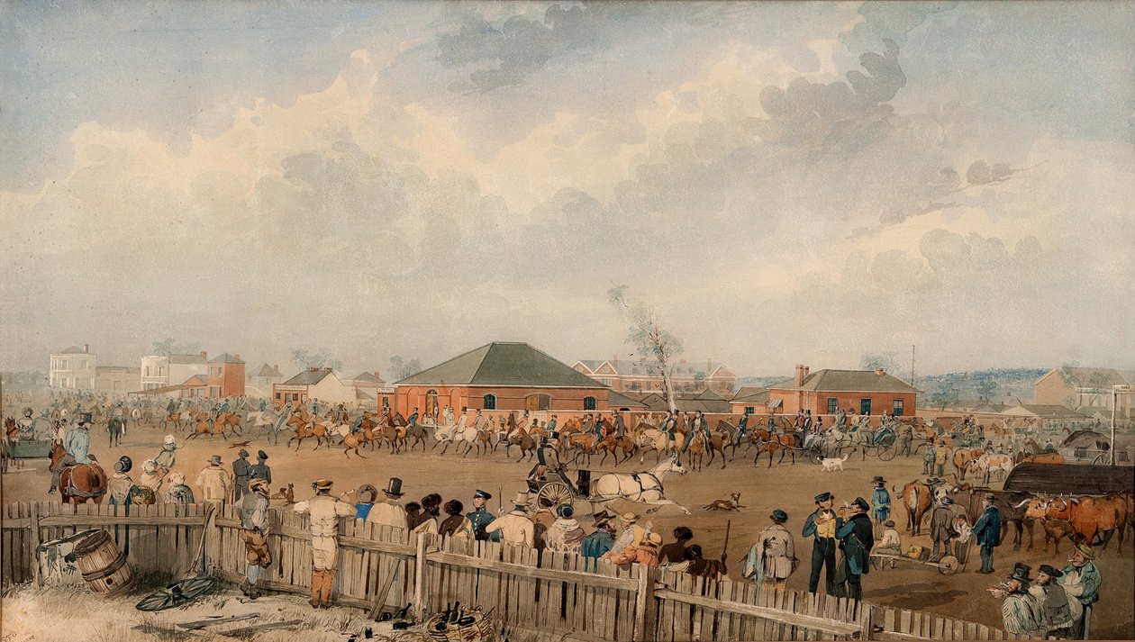 Sturts Overland-ekspedisjon forlater Adelaide, 10. august, 1844 av S. T. Gill