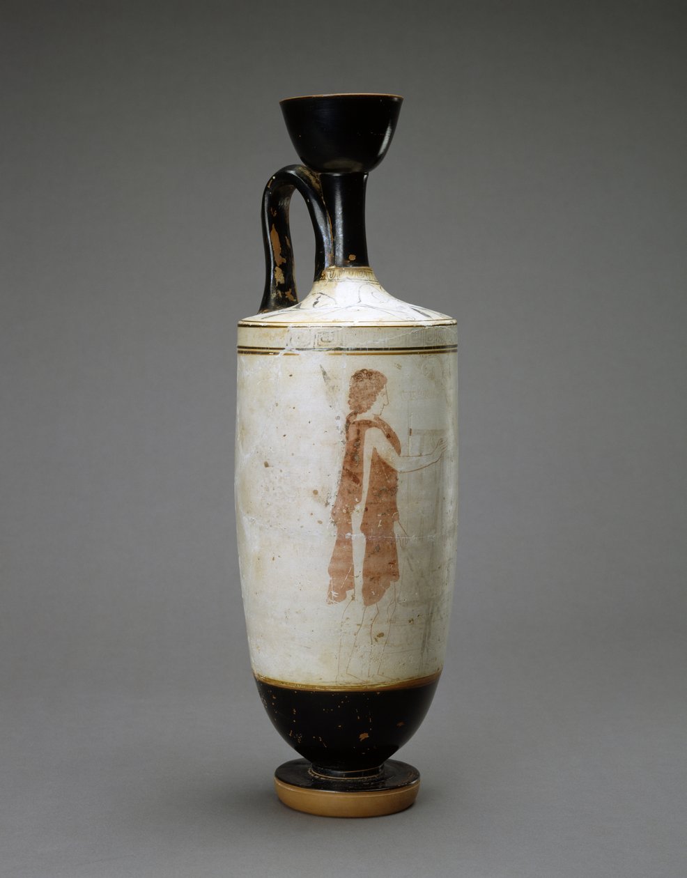 White Ground Lekythos med ung kvinne ved en grav, 450-440 f.Kr. (terrakotta med hvit grunn) av Sabouroff Painter (attr. to)