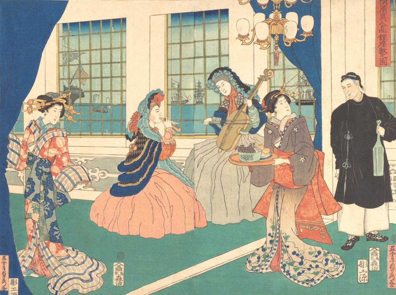 Salongen til en utenlandsk virksomhet i Yokohama, 9. måned, 1861. av Sadahide Utagawa
