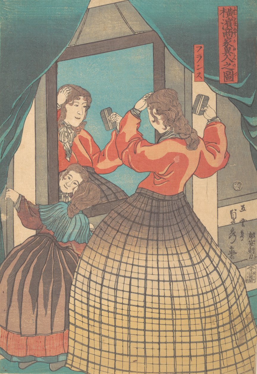 French Woman and Girl, fra serien Foreign Merchants in Yokohama, 1861. av Sadahide Utagawa