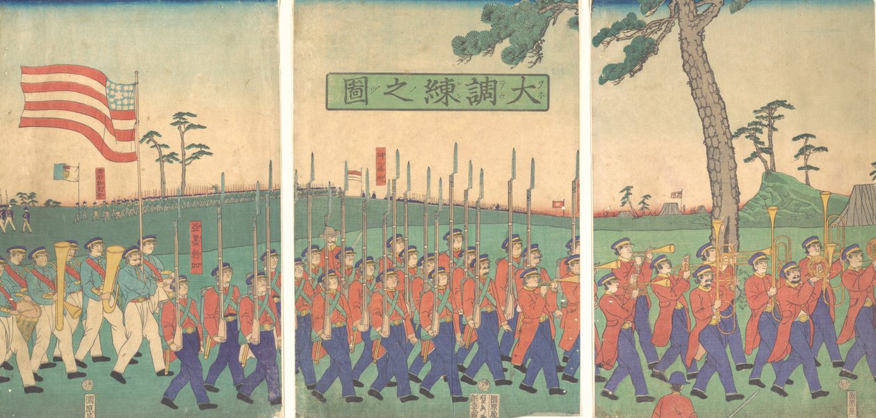 Stor militærøvelse, 1866 Keio 2, 2. måned. av Sadahide Utagawa