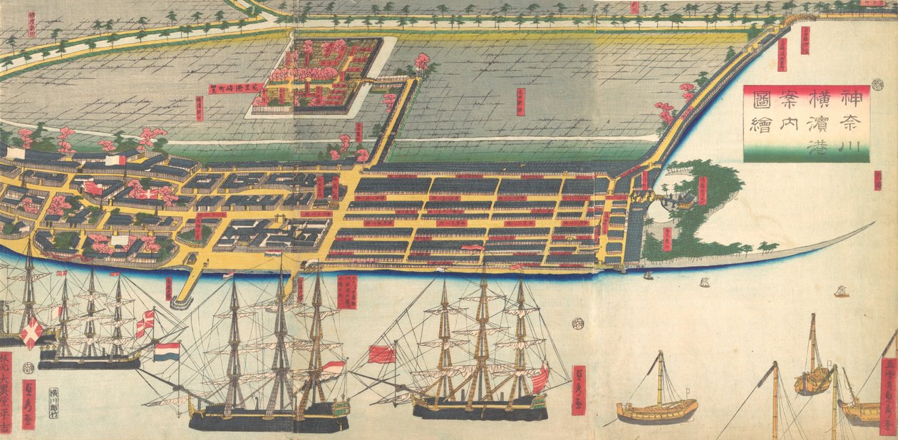 Bildeguide til Yokohama havn, 7. måned, 1860. av Sadahide Utagawa