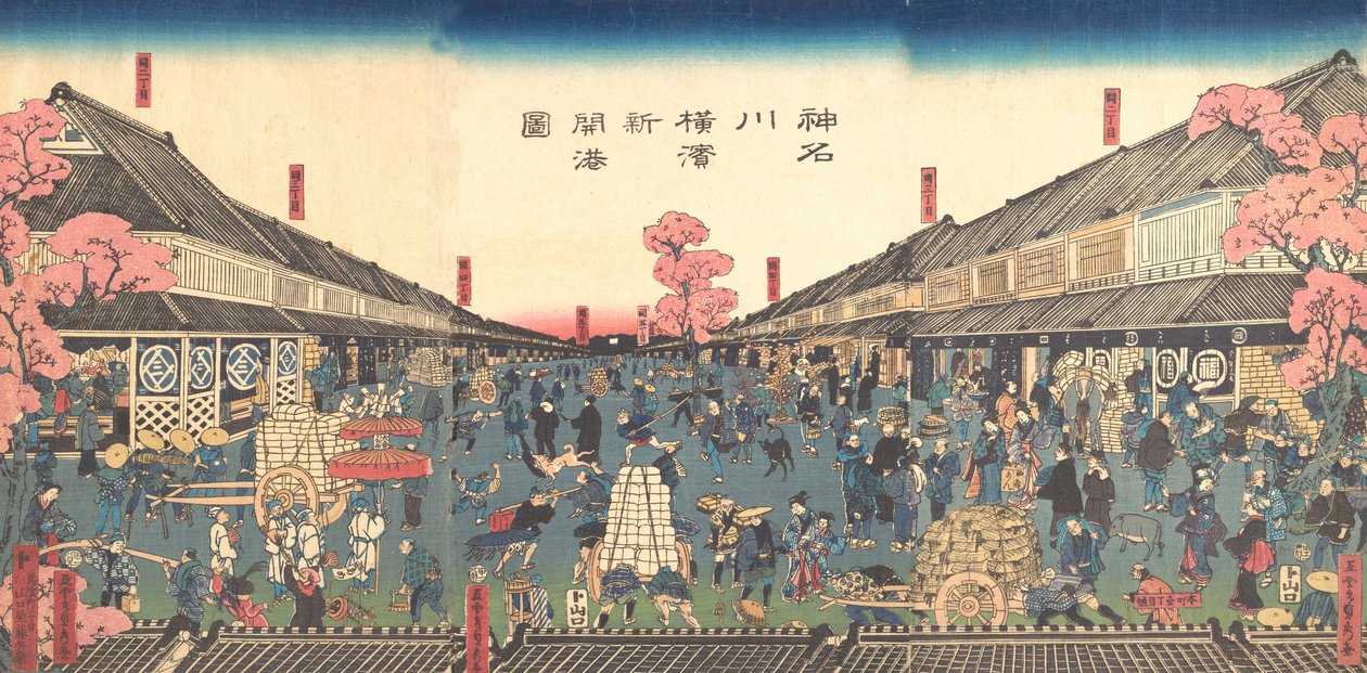 "Den nyåpnede havnen i Yokohama i Kanagawa Prefecture", 2. måned, 1860. av Sadahide Utagawa