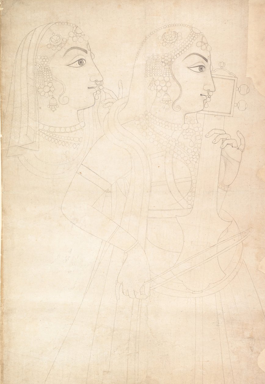 Sanger og Sarinda Player, ca. 1800. av Sahib Ram